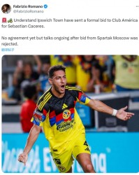 罗马诺：伊普斯维奇报价墨西哥美洲中卫卡塞雷斯，尚未达成协议